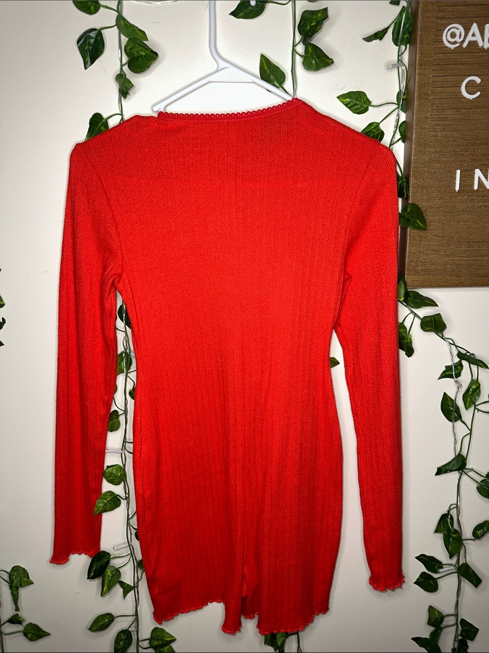 American Eagle Red Long Sleeve Lounge Romper - Picture 5 of 7